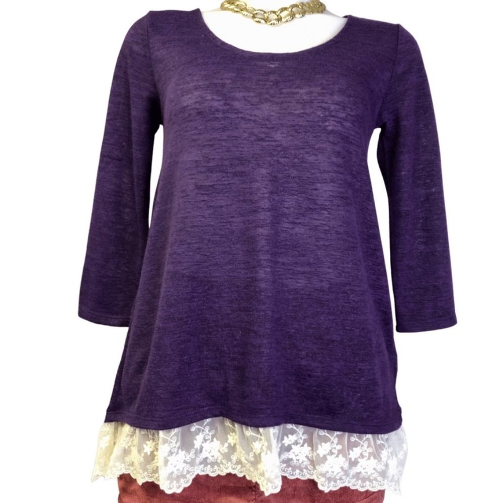 Arizona Jean and Co Women jumper with laced hem 3/4 sleeves NWOT sz Small